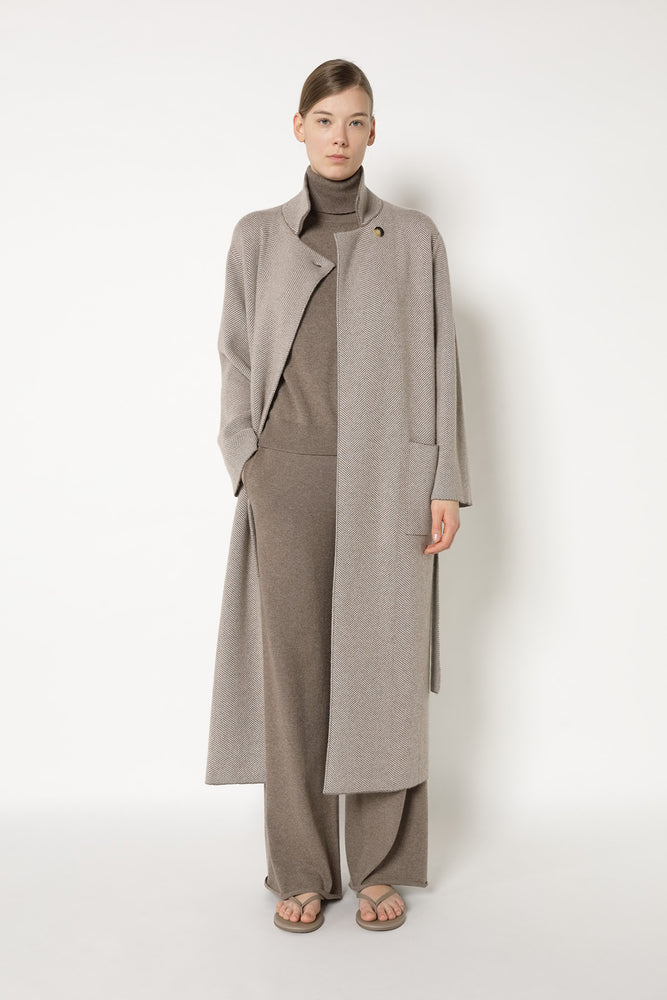 wide herringbone maxi coat