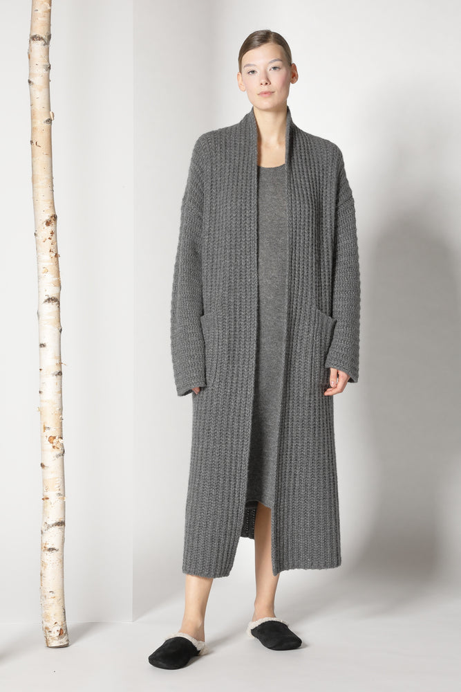 fluffy ribbed maxi coat