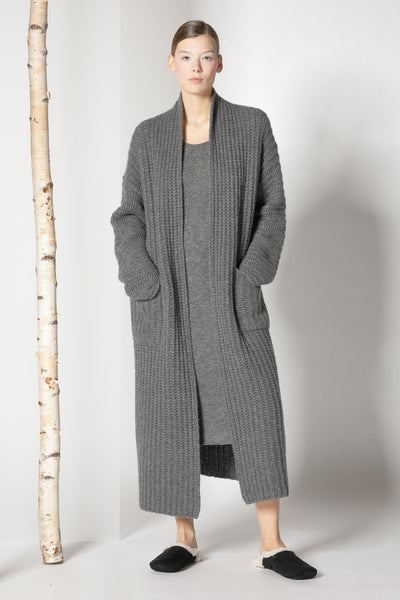 fluffy ribbed maxi coat