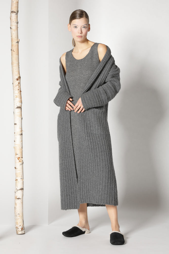 fluffy ribbed maxi coat