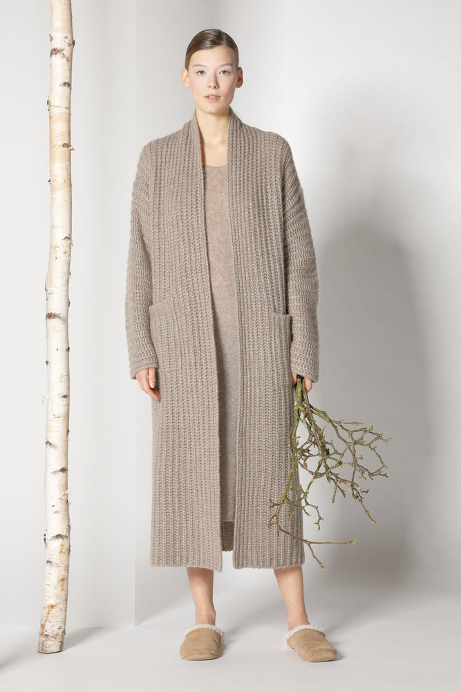 fluffy ribbed maxi coat