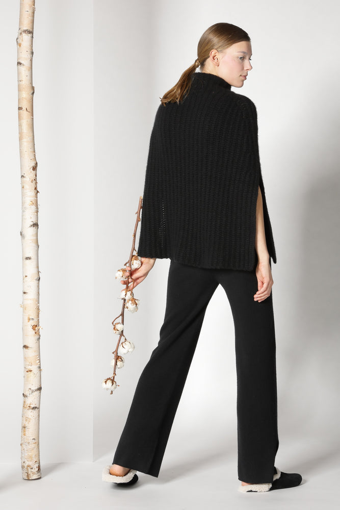 fluffy ribbed turtleneck cape