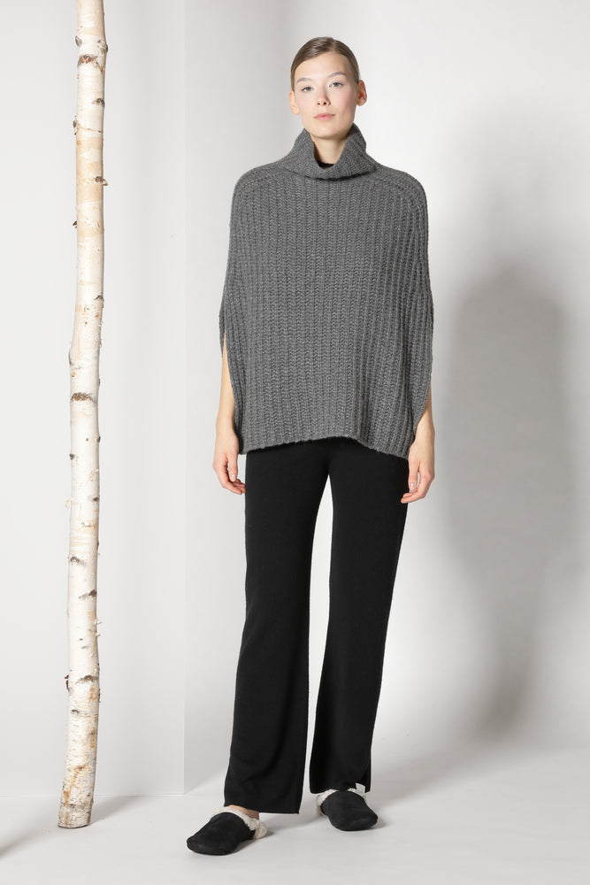 fluffy ribbed turtleneck cape