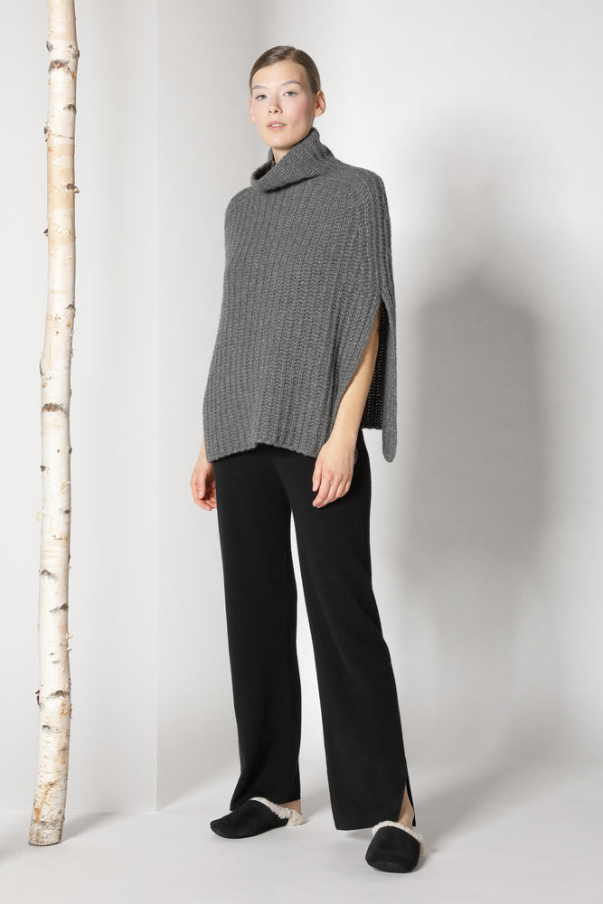 fluffy ribbed turtleneck cape