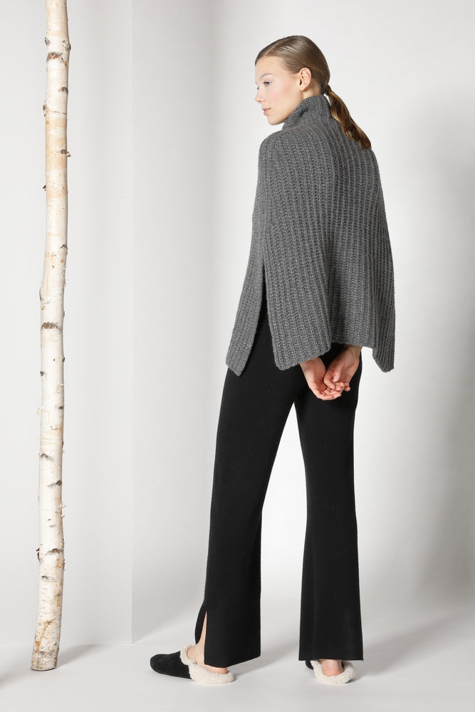 fluffy ribbed turtleneck cape