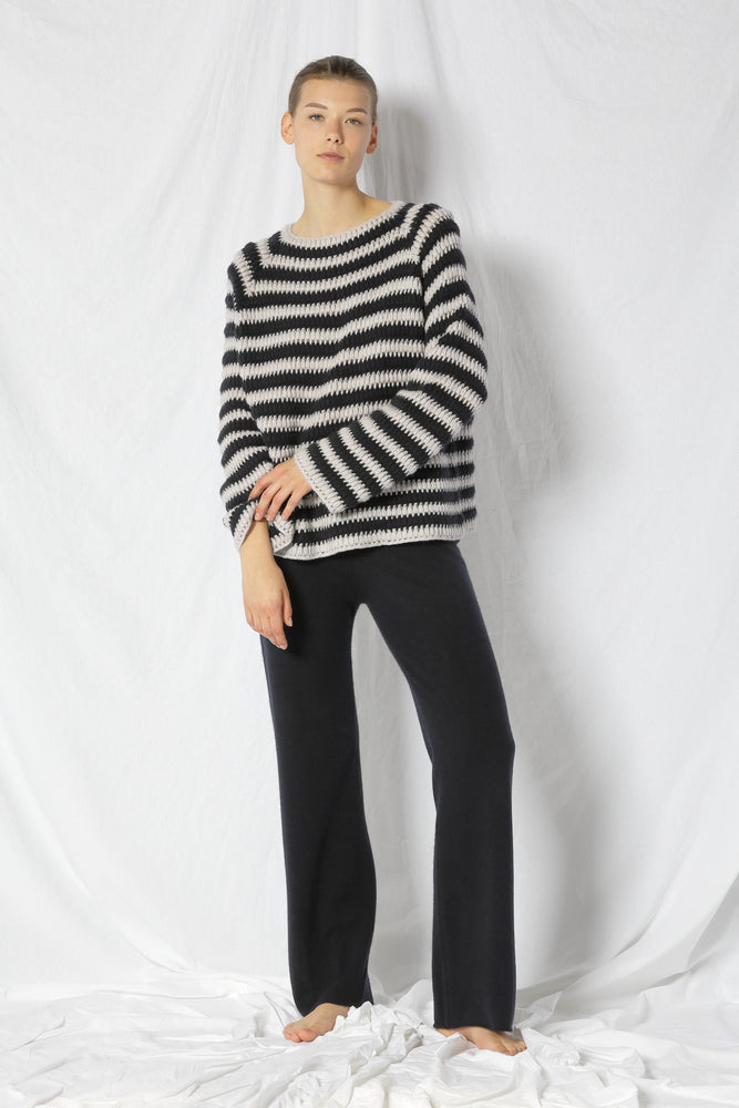 pure icon crocheted stripe jumper
