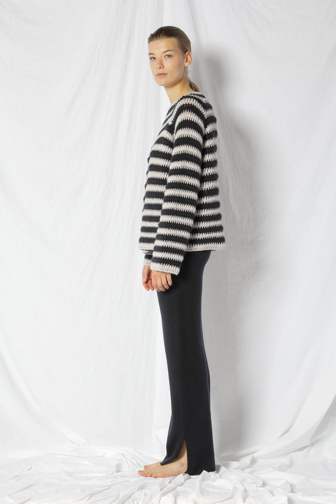 pure icon crocheted stripe jumper