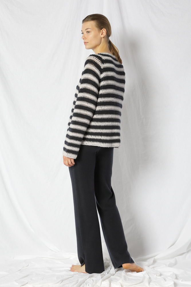 pure icon crocheted stripe jumper