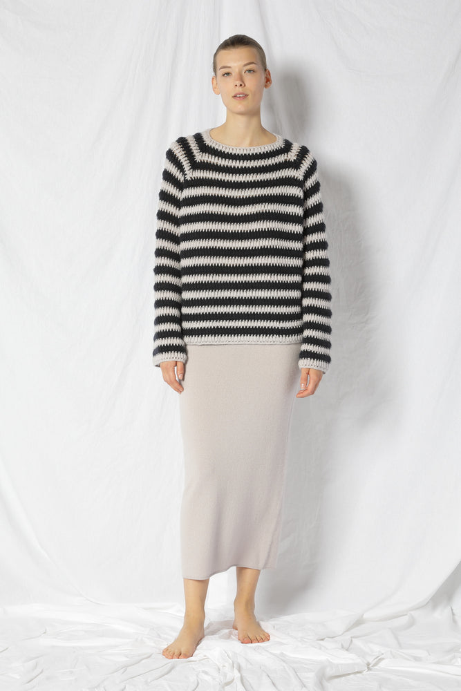 pure icon crocheted stripe jumper