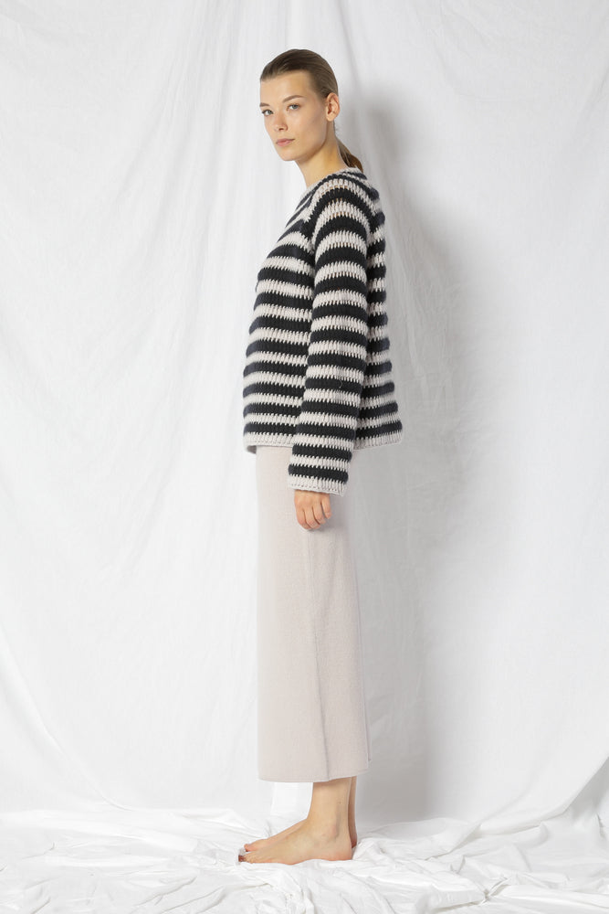 pure icon crocheted stripe jumper