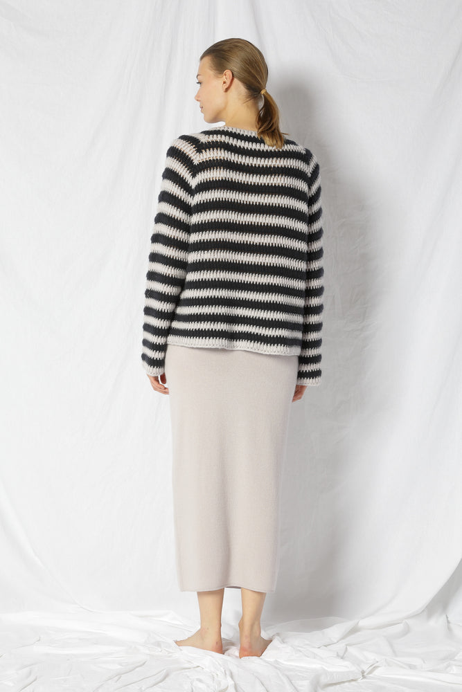 pure icon crocheted stripe jumper
