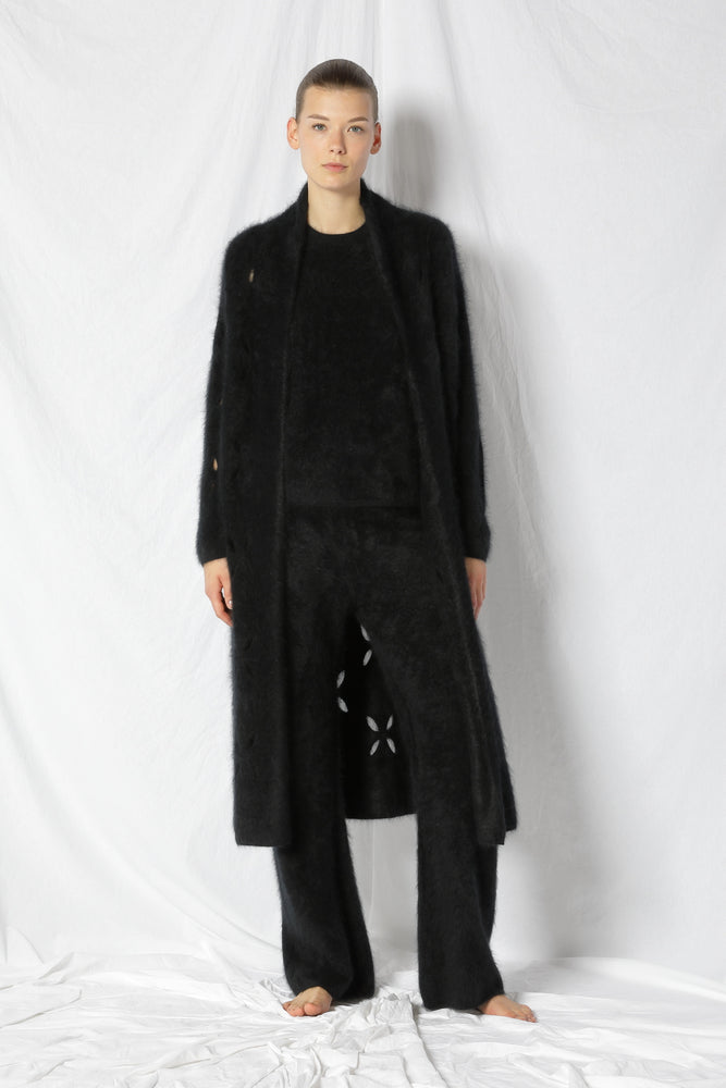 furry flower maxi coat