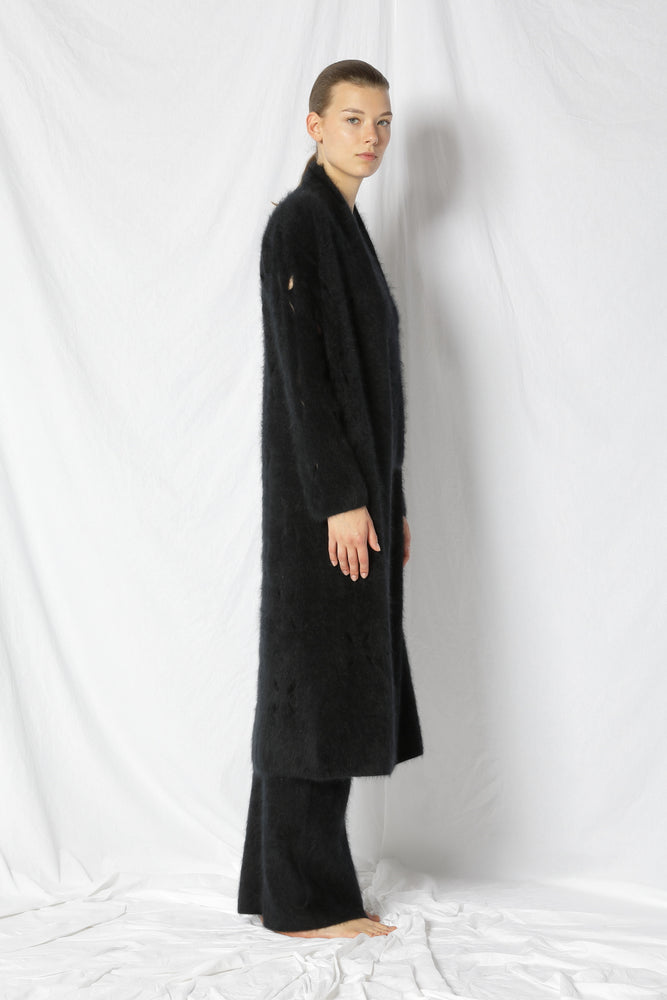 furry flower maxi coat