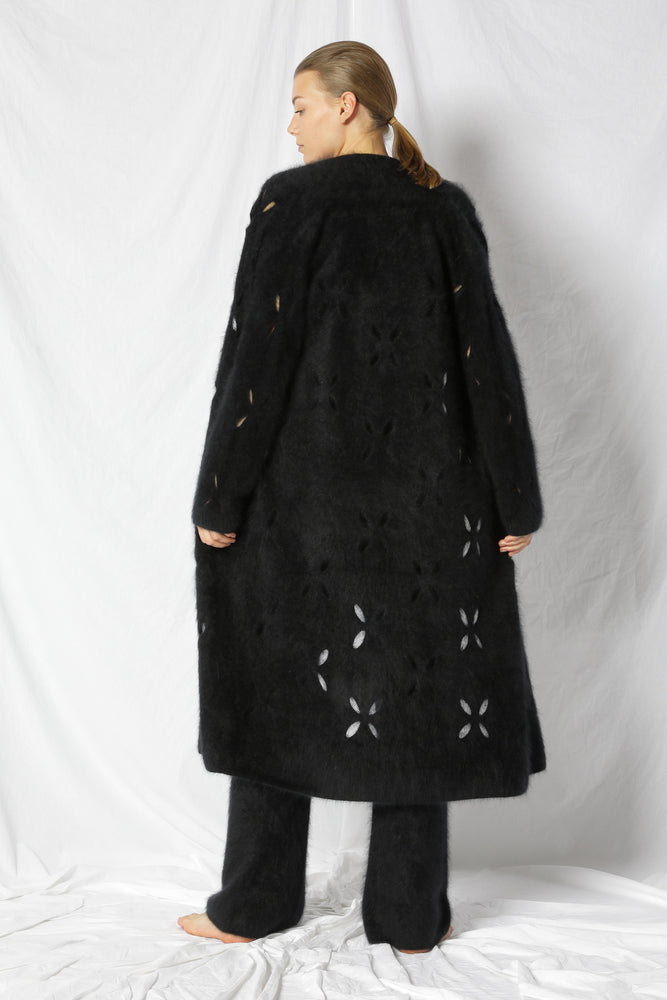 furry flower maxi coat