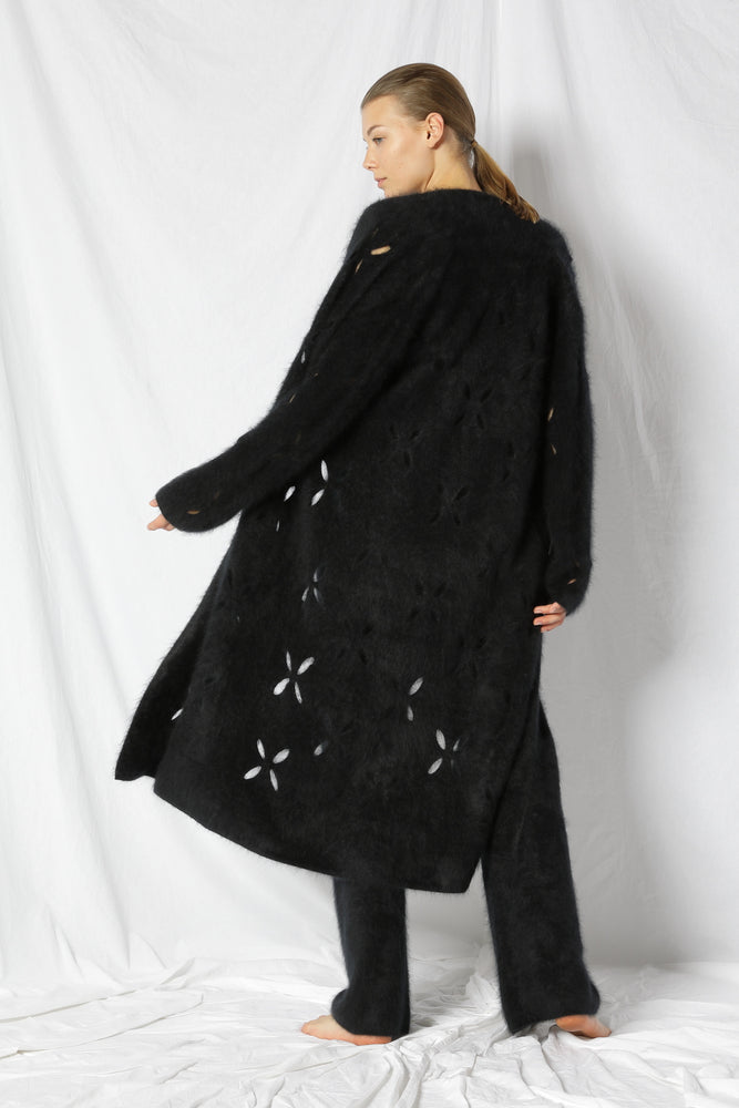 furry flower maxi coat