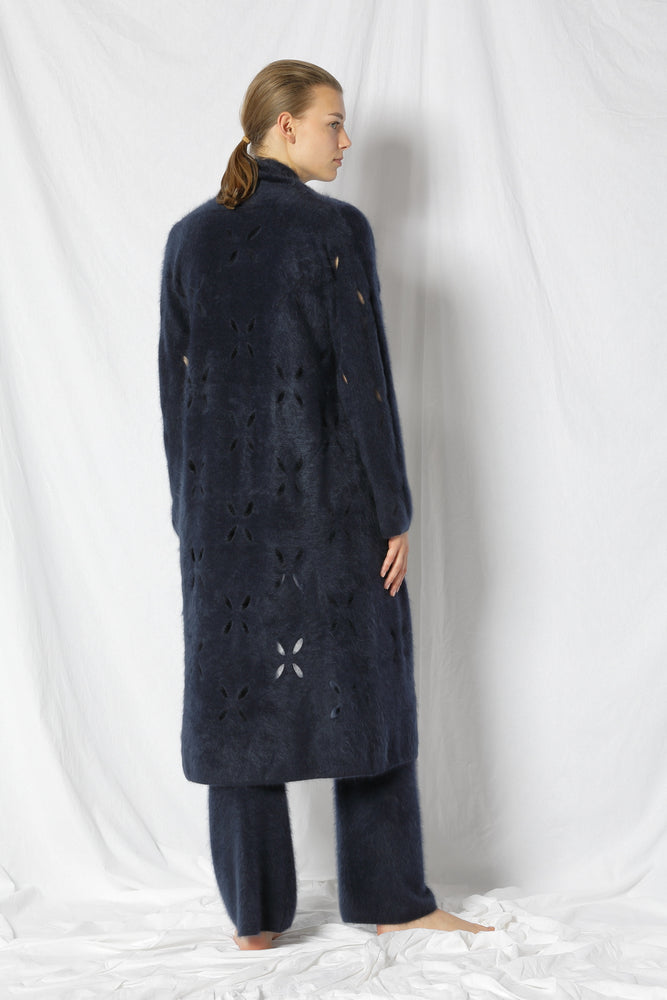 furry flower maxi coat