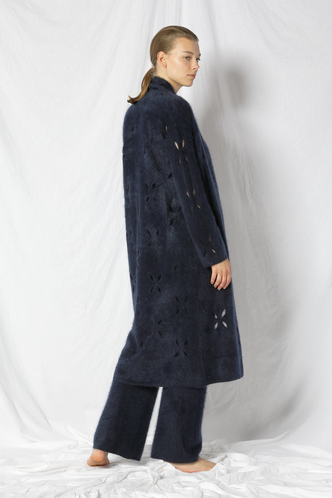 furry flower maxi coat