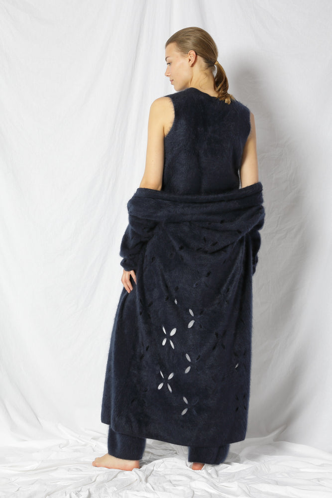 furry flower maxi coat