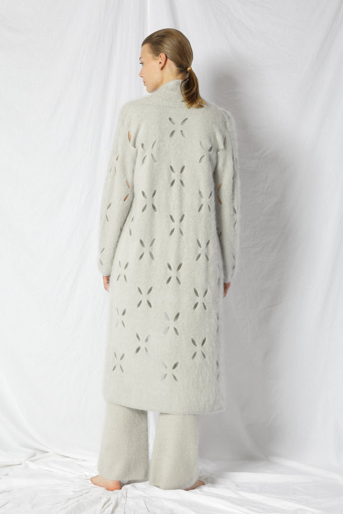 furry flower maxi coat