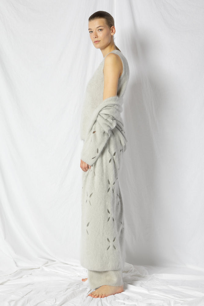 furry flower maxi coat