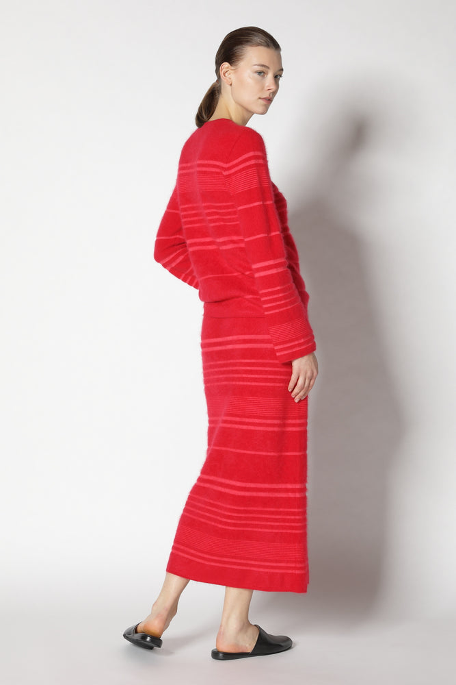 furry striped maxi skirt