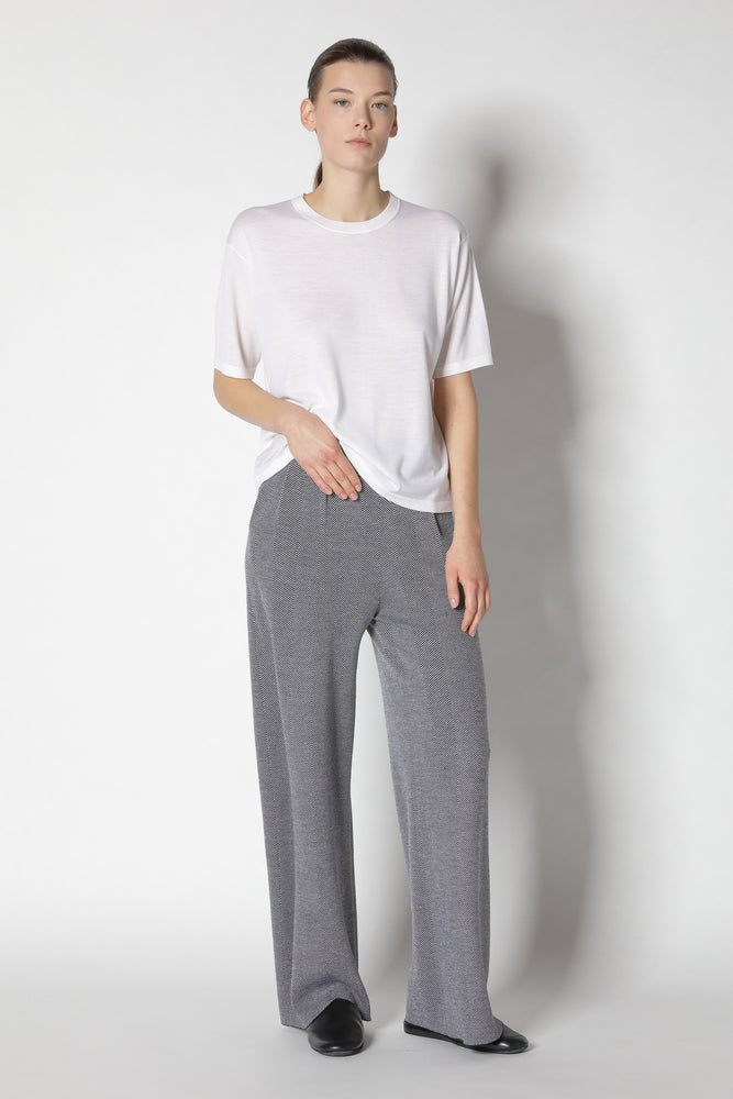 herringbone pleated palazzo pants