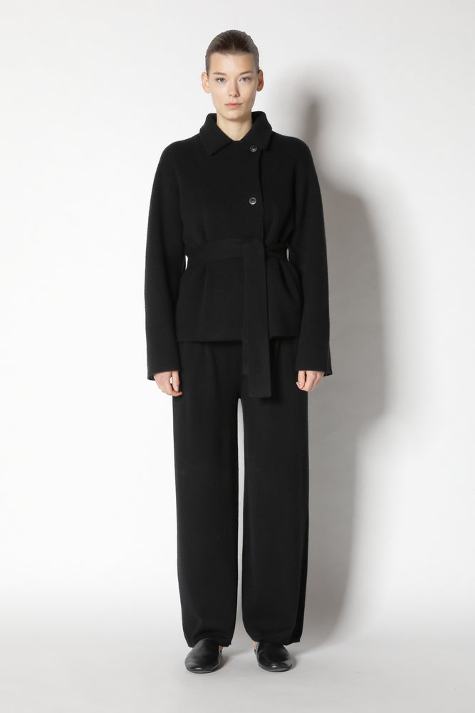 doubleface belted cropped jacket