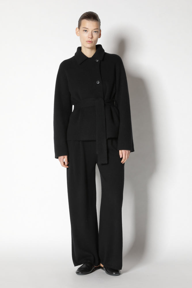 doubleface belted cropped jacket