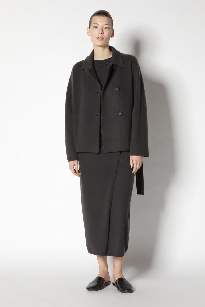 doubleface belted cropped jacket