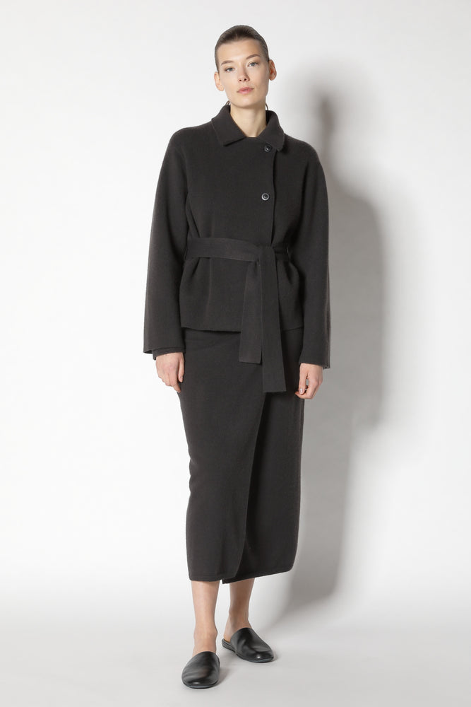 doubleface belted cropped jacket