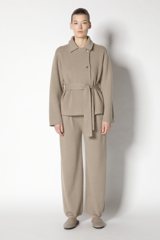 doubleface belted cropped jacket