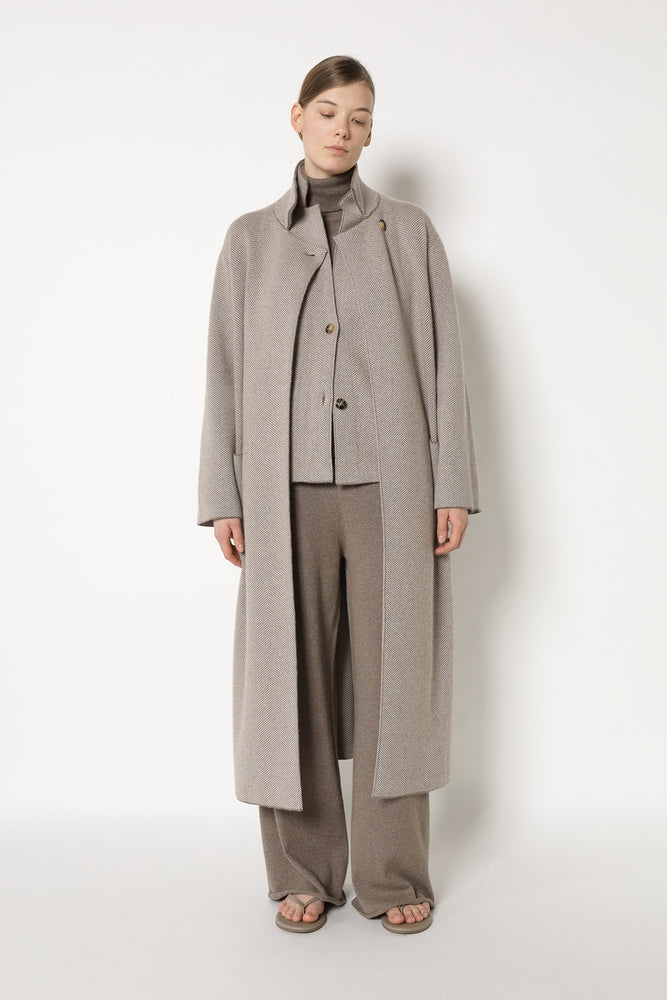 wide herringbone maxi coat