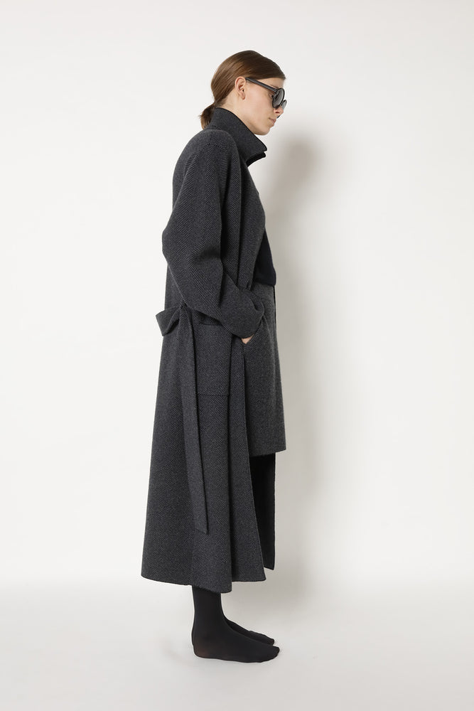 wide herringbone maxi coat