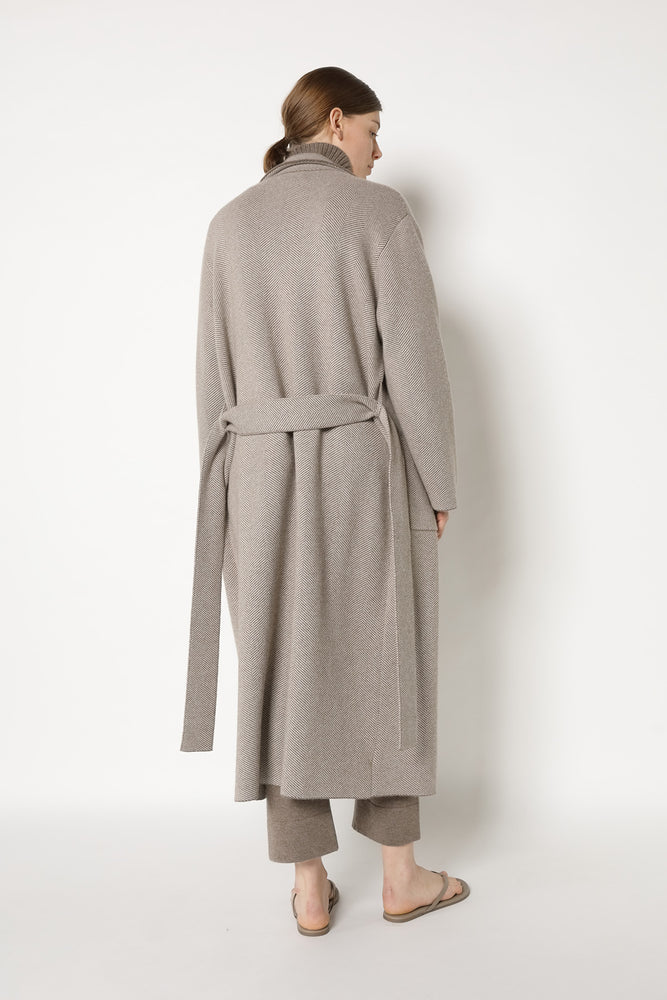 wide herringbone maxi coat