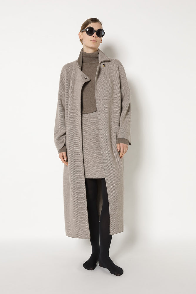 wide herringbone maxi coat