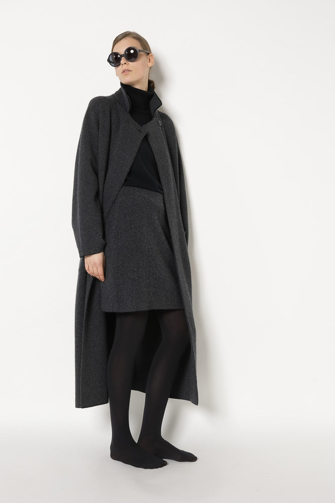 wide herringbone maxi coat