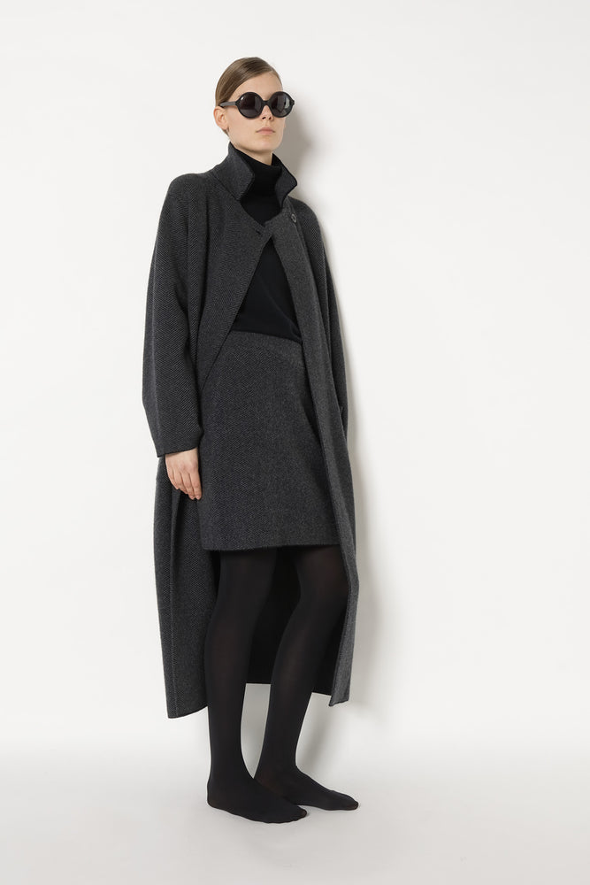 wide herringbone maxi coat