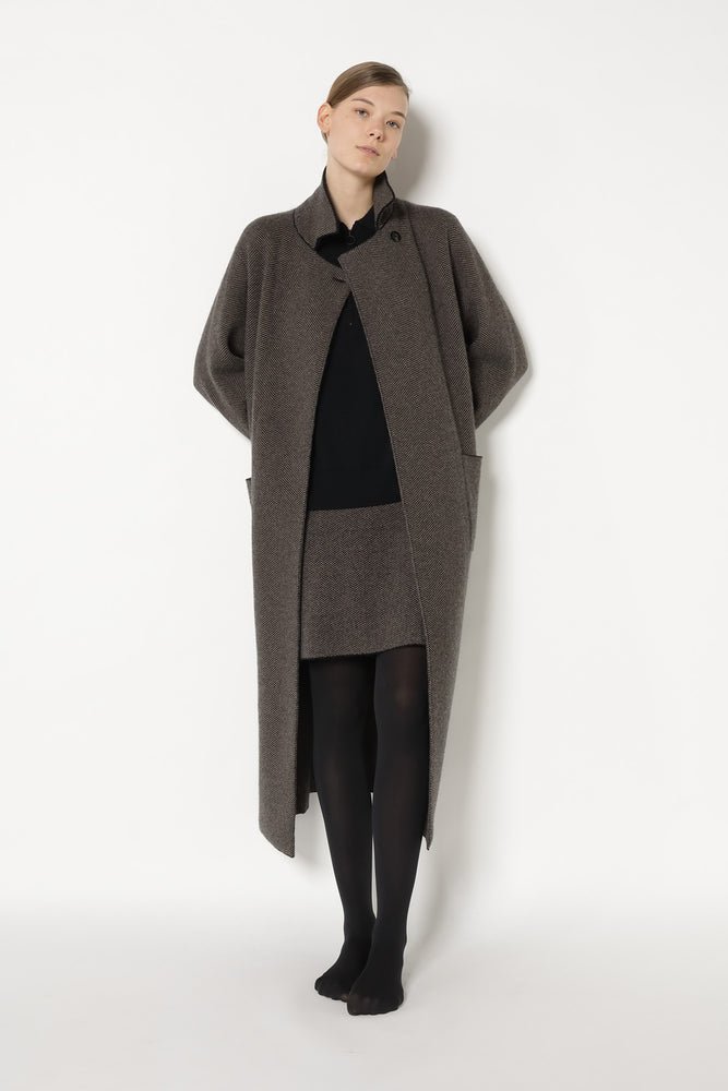 wide herringbone maxi coat