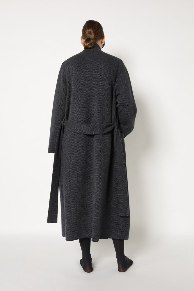 wide herringbone maxi coat