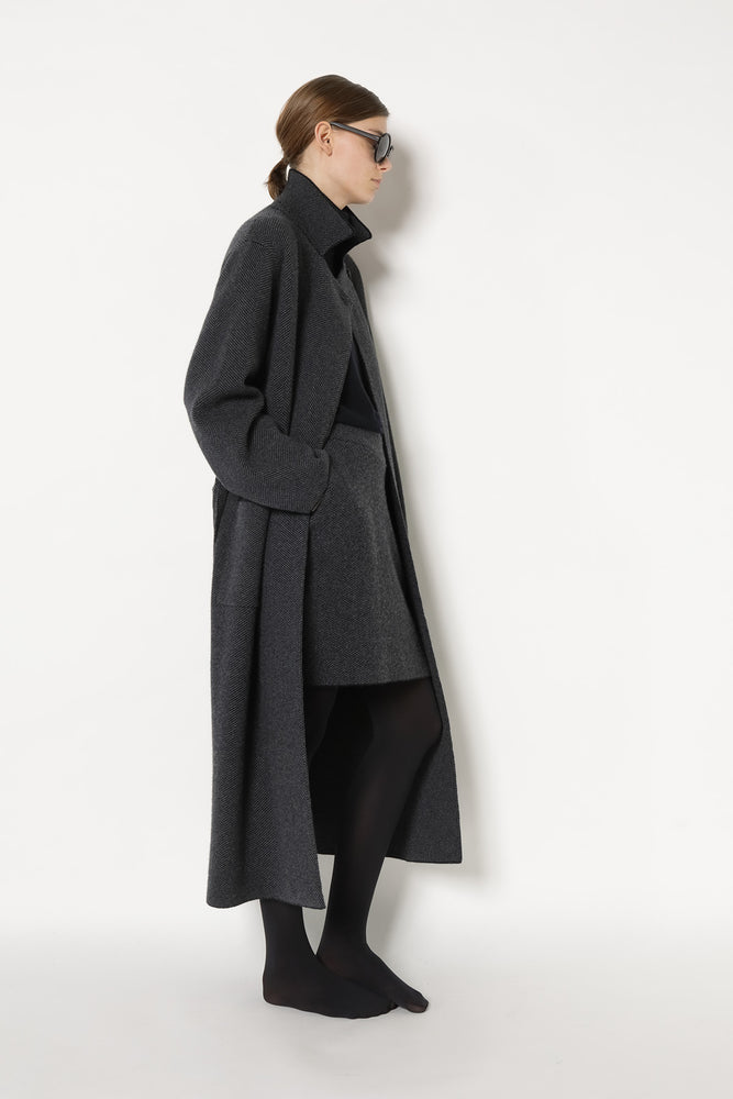 wide herringbone maxi coat