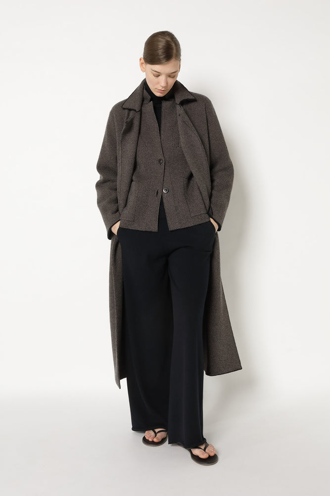 wide herringbone maxi coat