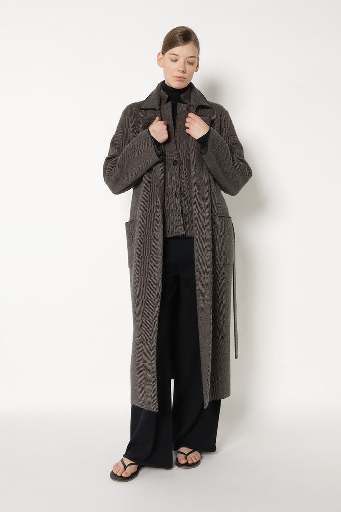 wide herringbone maxi coat