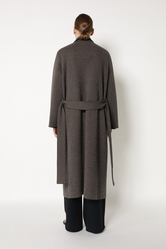 wide herringbone maxi coat
