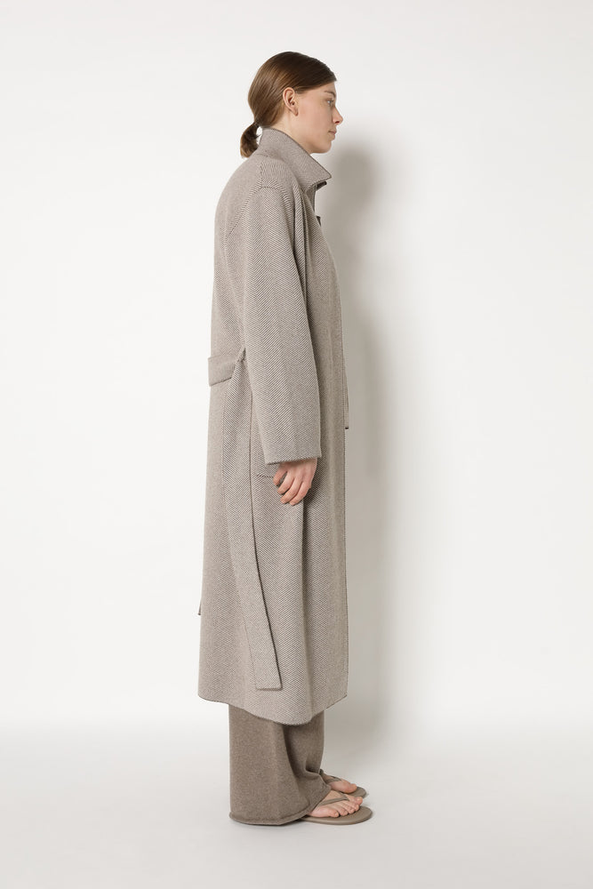 wide herringbone maxi coat