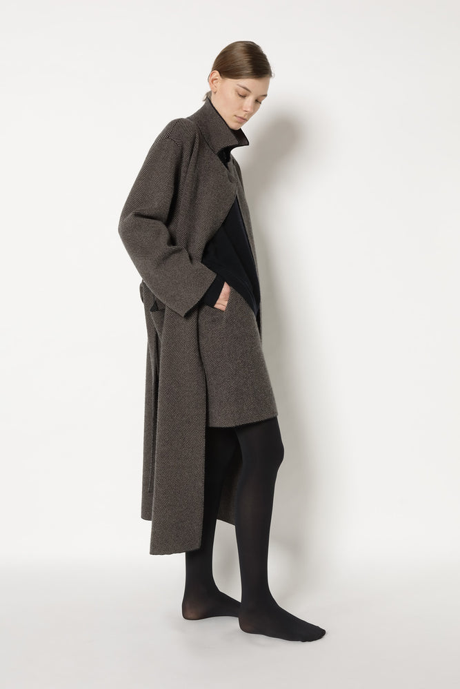 wide herringbone maxi coat