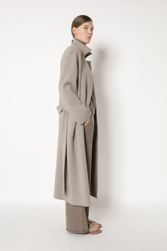 wide herringbone maxi coat