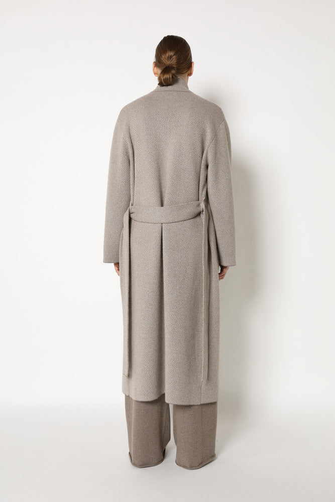 wide herringbone maxi coat