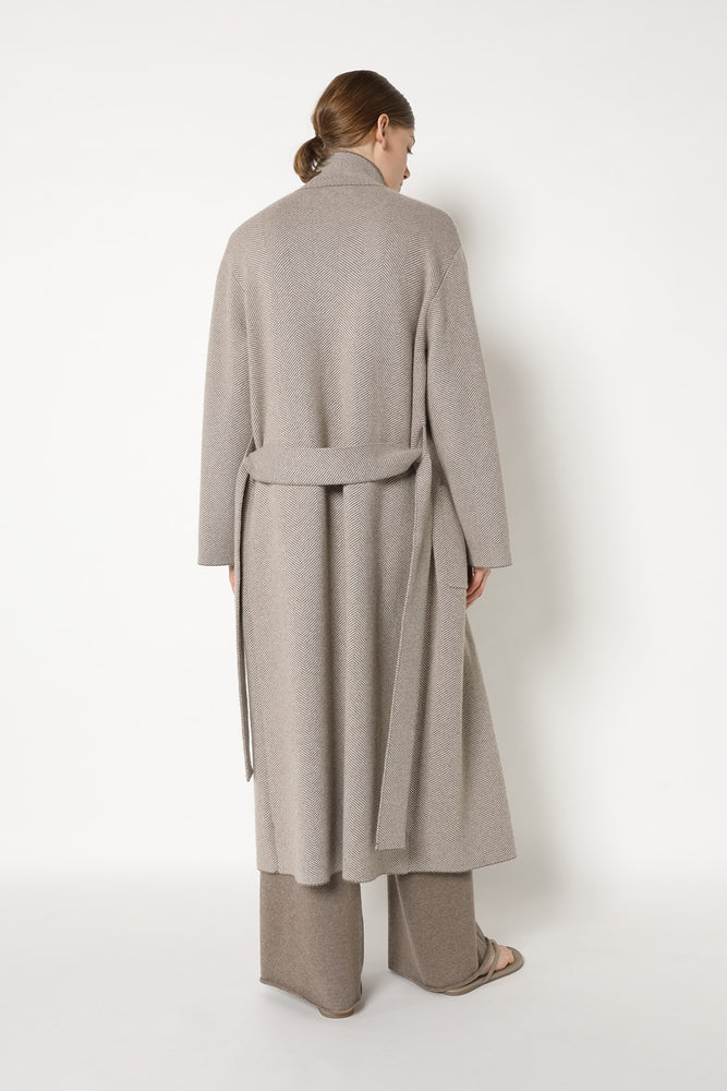 wide herringbone maxi coat
