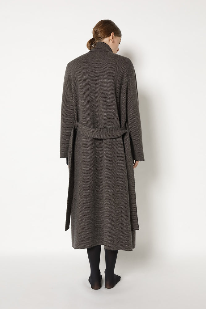 wide herringbone maxi coat