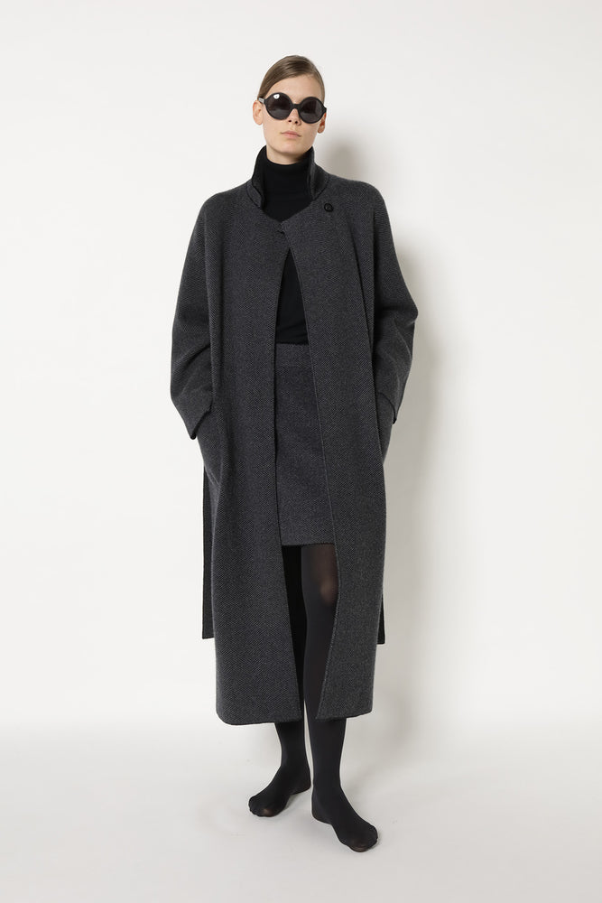 wide herringbone maxi coat
